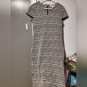 Michael Kors Black White Textured Sheath Dress Short Sleeve Office Size M